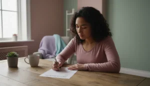 Person completing a mental health questionnaire