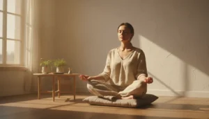 Person meditating in a peaceful setting