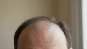 Close-up of thinning hair on scalp