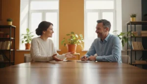 A certified health coach discussing a wellness plan with a client