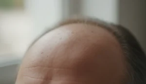 Close-up of a healed scalp two weeks after hair transplant