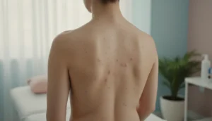 Close‑up of back acne on smooth skin