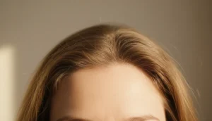 Close-up of thinning hair on a woman's scalp