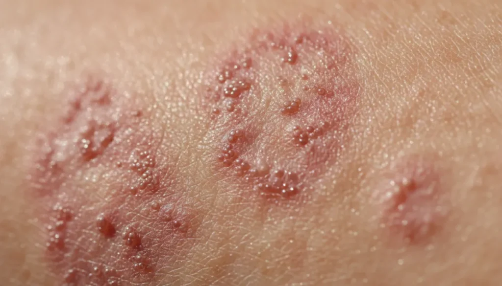 Close-up of inflamed skin with red patches