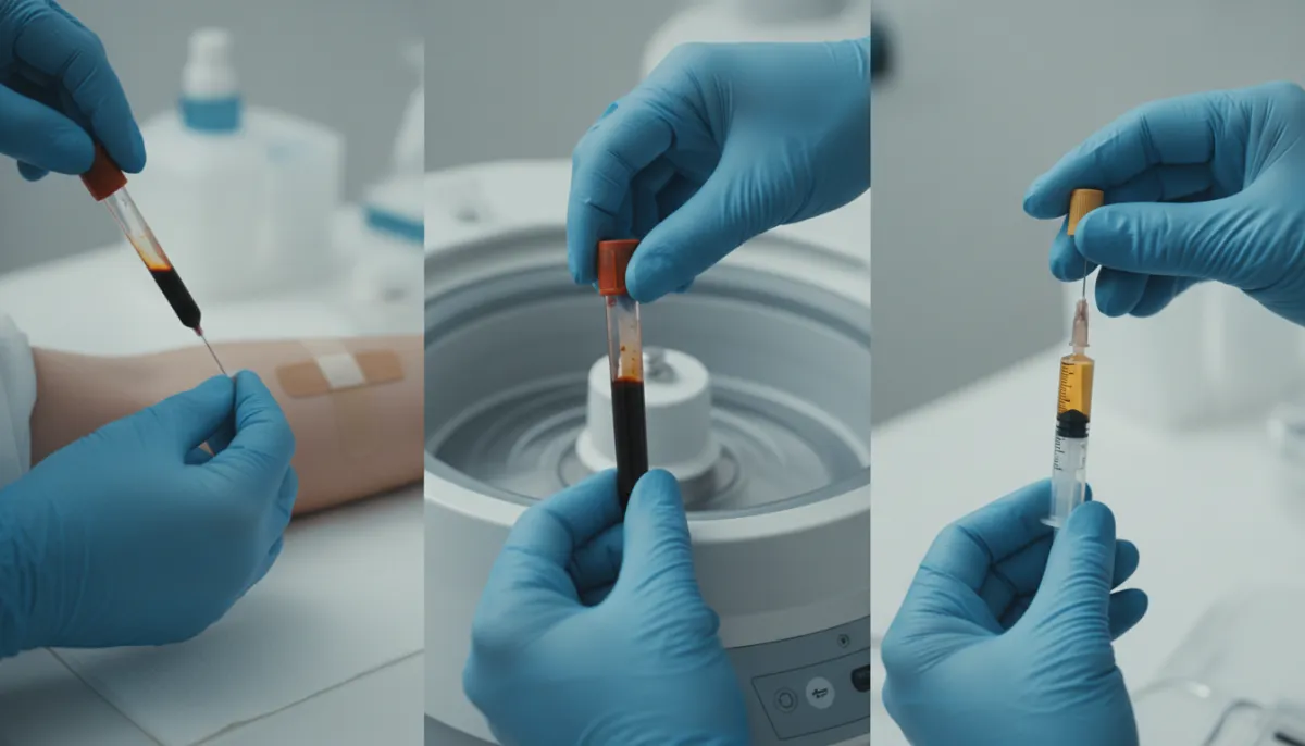 A specialist prepares platelet‑rich plasma for a hair treatment session.