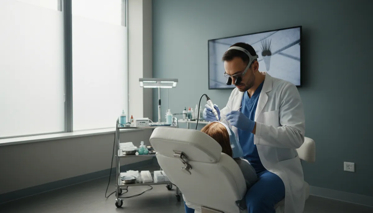 A specialist performing a new hair plug treatment