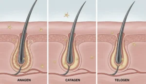 Diagram of hair follicle showing growth phases