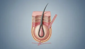 Diagram of hair follicle anatomy showing bulb, papilla, and sheaths