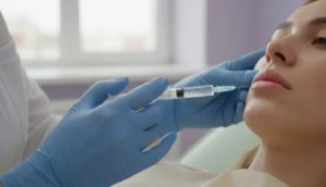 Close‑up of a professional injecting lip filler