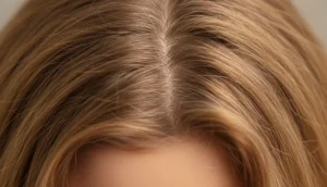 Close-up of a scalp showing early hair thinning