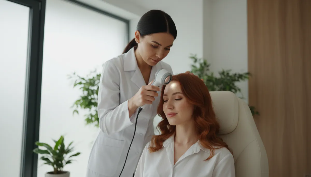 Professional scalp assessment reveals early signs of thinning.