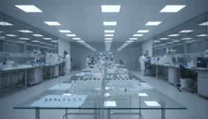 Laboratory setting with HGH vials and syringes