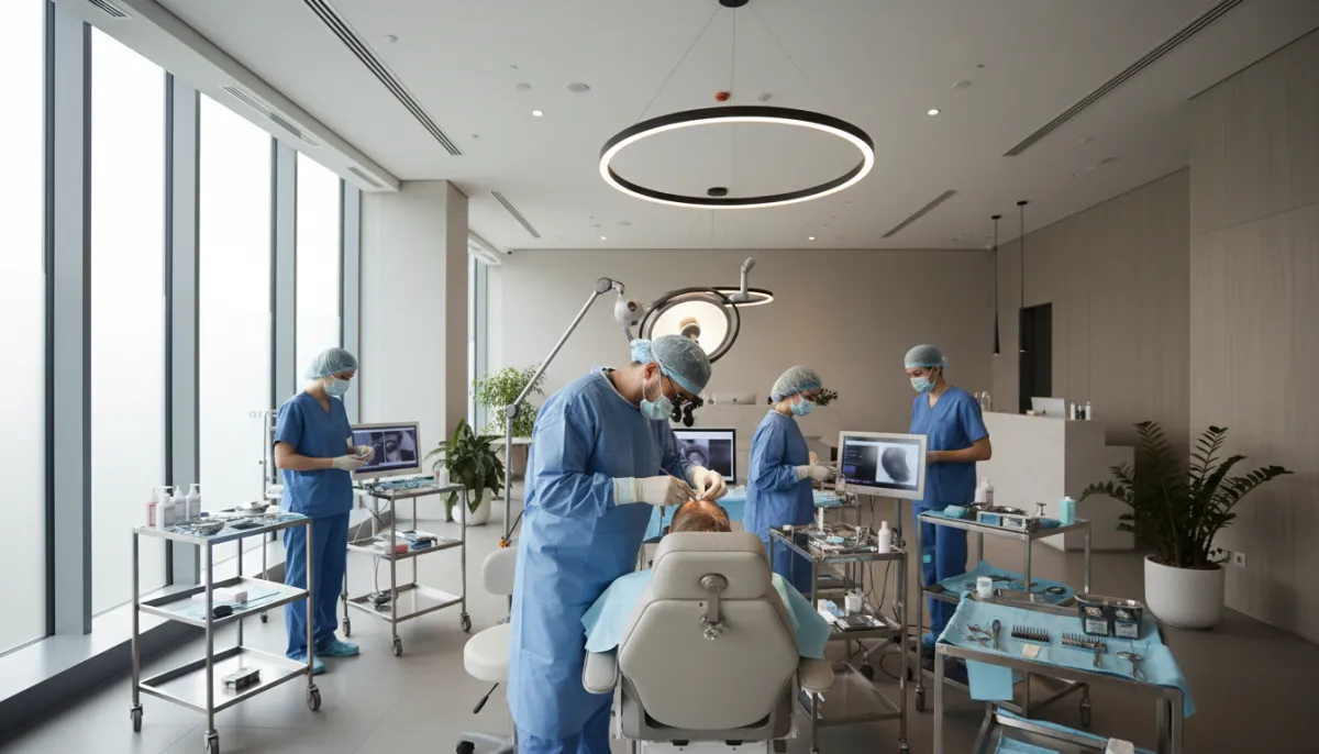 A hair transplant procedure in progress
