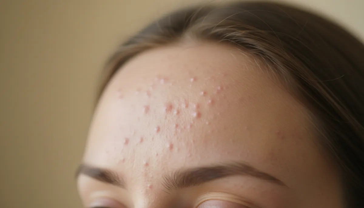 Typical appearance of fungal acne on the forehead