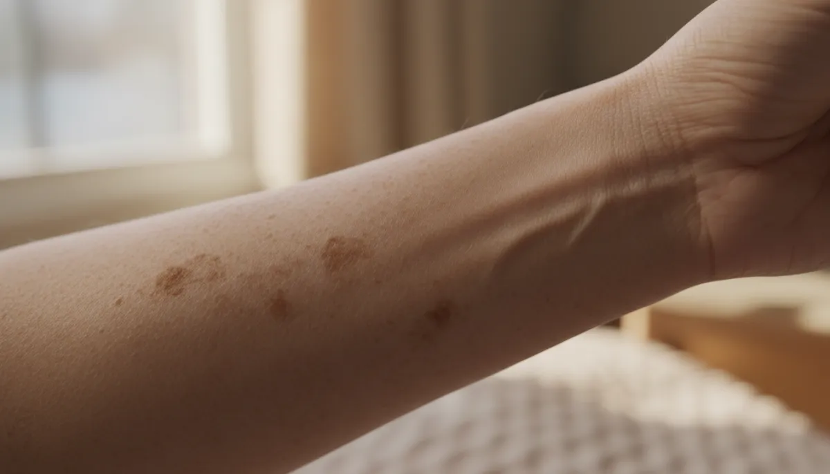 Close‑up view of age spots on the forearm
