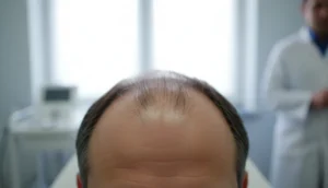 Close-up of a receding hairline on a male patient