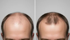 Before and after hair graft photos showing natural hairline