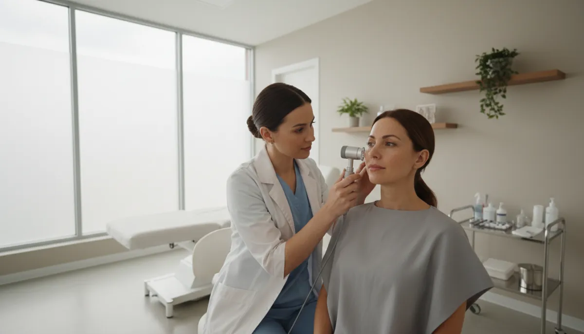 A dermatologist assesses skin discoloration