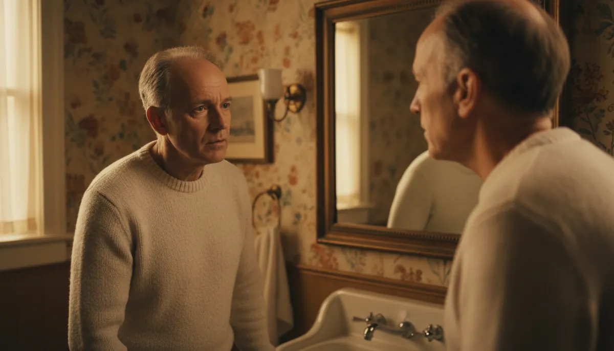 A man checking his thinning hair