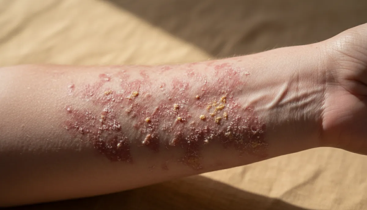 Typical eczema rash showing redness and scaling