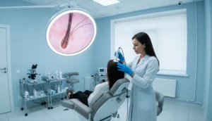 Doctor performing a hair thinning test