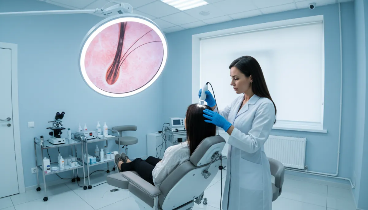 Doctor performing a hair thinning test