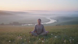 Calm person meditating in nature