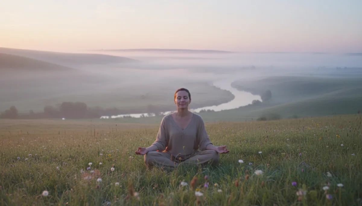 Calm person meditating in nature