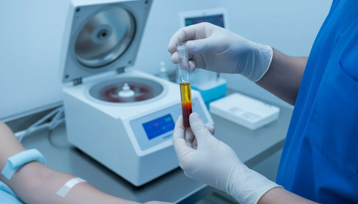 Platelet‑rich plasma being prepared for hair injection