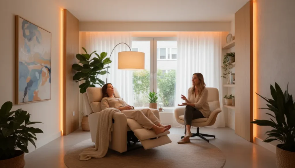 Therapist guiding a client through a hypnosis session