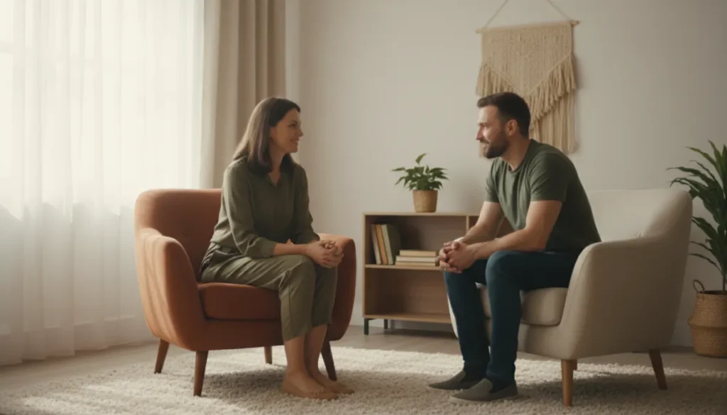 Therapist discussing mood with patient