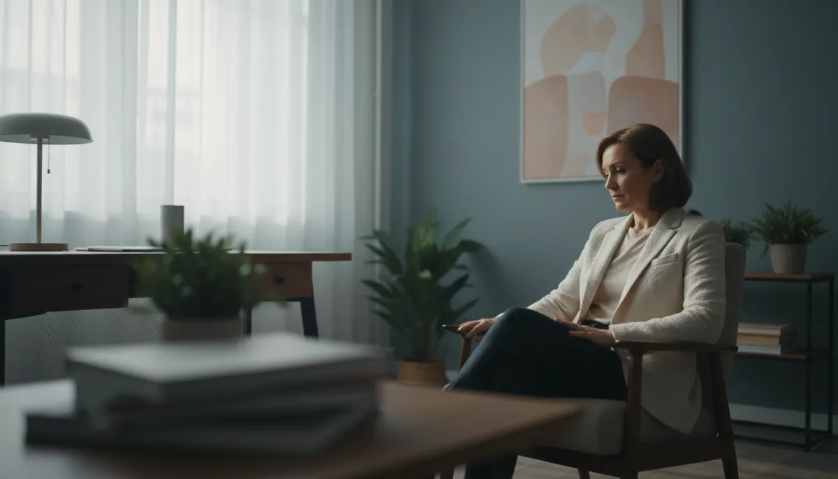 A person looking thoughtful in a clinical setting