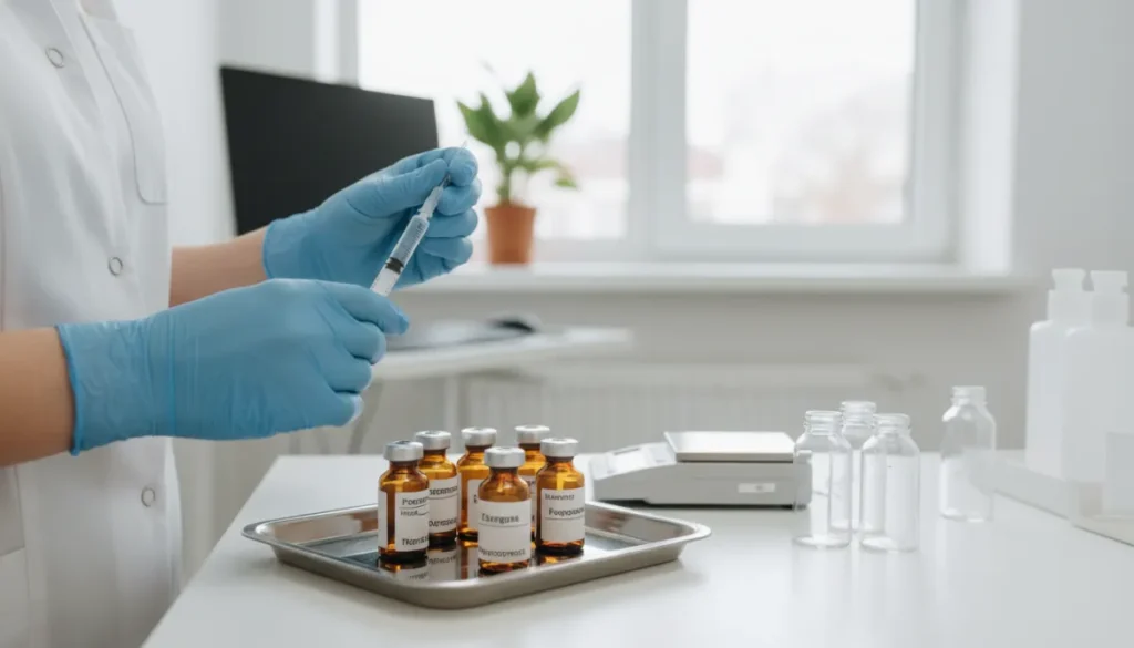 Medical professional preparing a bioidentical hormone dose