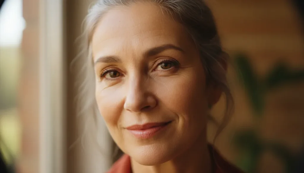 Close-up of mature facial skin showing fine lines