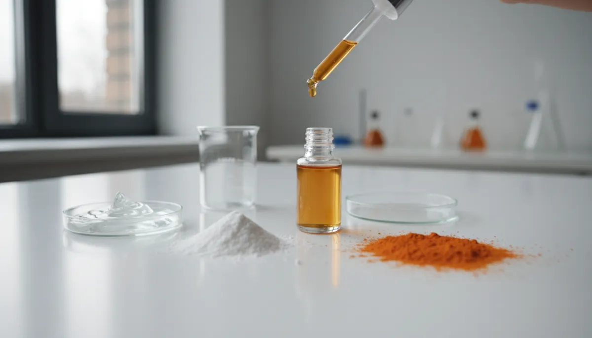 Close‑up of skincare ingredients on a lab table