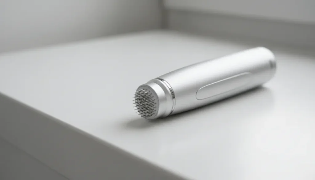 Close-up of a microneedling pen with fine needles