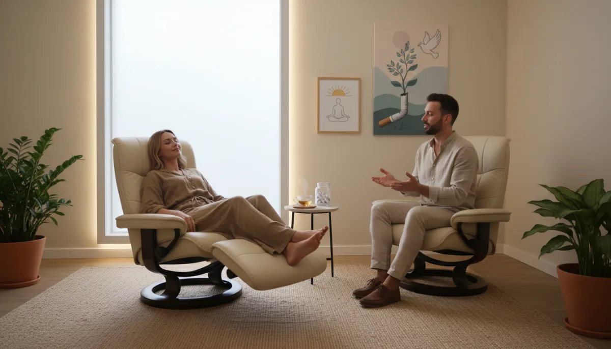 Therapist guiding a client through a hypnosis session