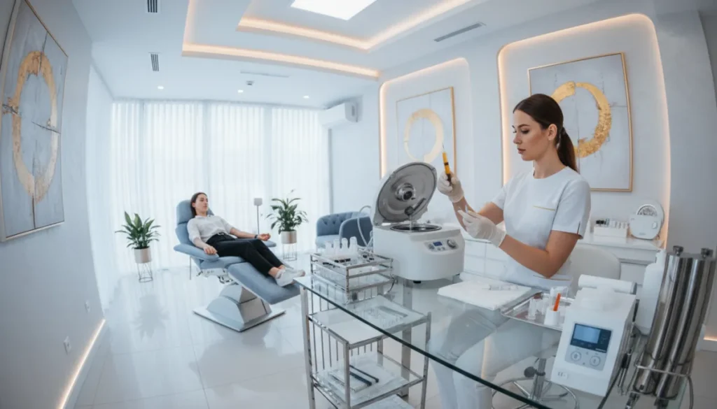 Medical professional performing a plasma rich facial