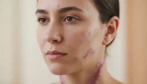 Various acne scar types illustrated on a single face