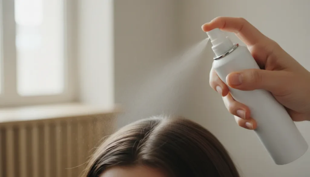 Applying a hair loss spray to the scalp
