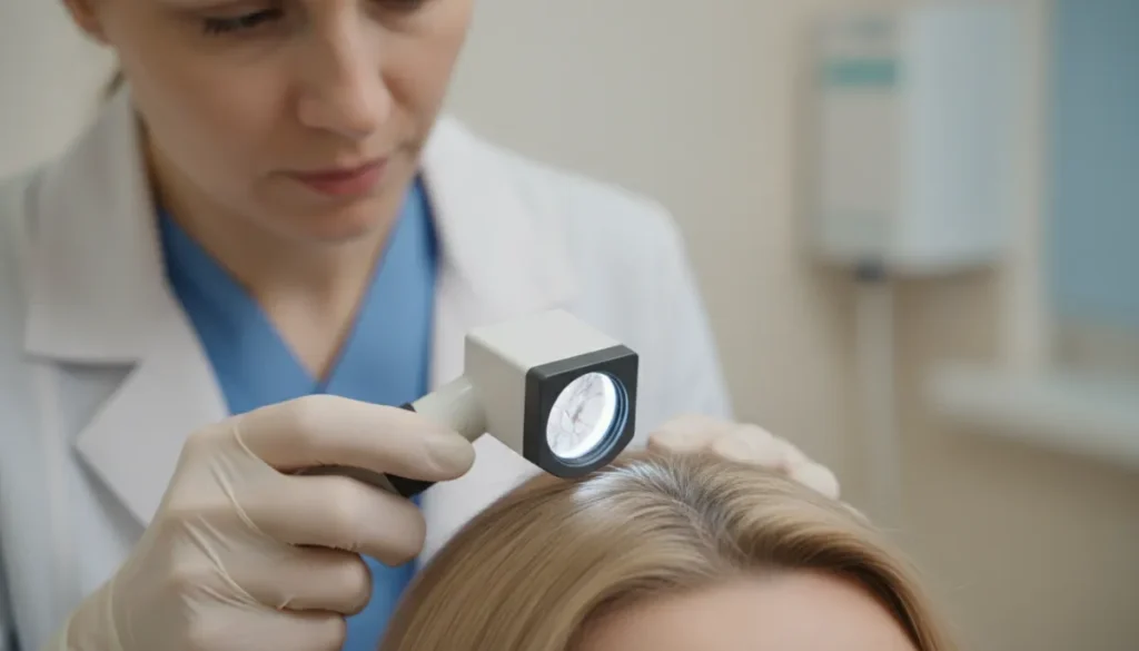 Professional scalp assessment for front of head balding