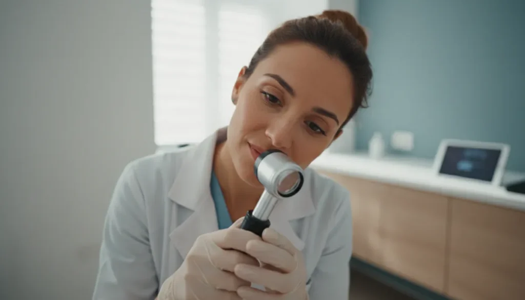 Professional skin analysis reveals the type of dark spots present.