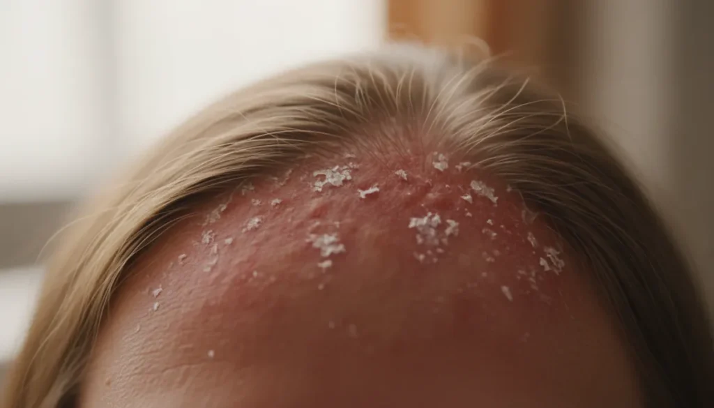Red inflamed scalp illustrating common causes itching and hair loss
