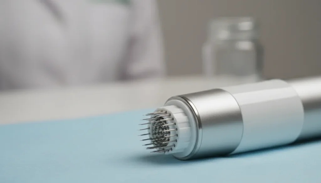 A microneedling pen used for acne scar treatment