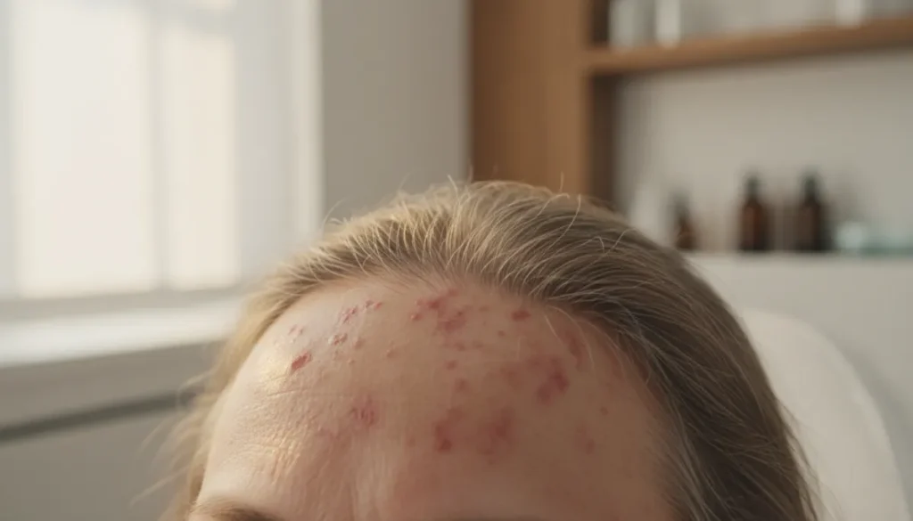 Red spots on a thinning scalp