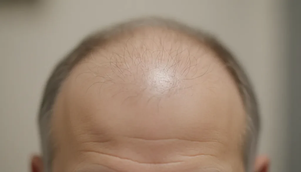 Visible thinning hair on the crown