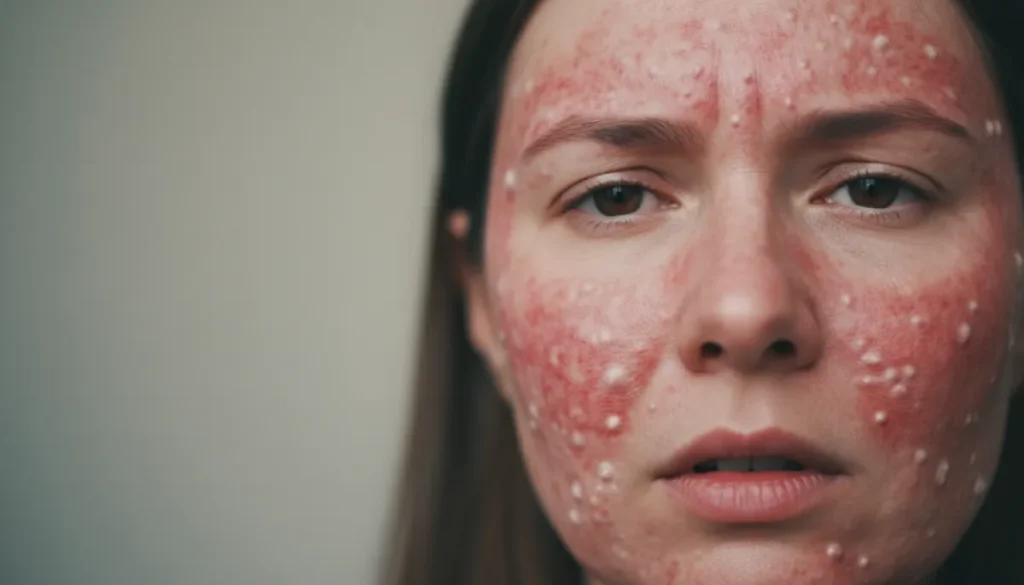 Visible signs of a facial allergic reaction