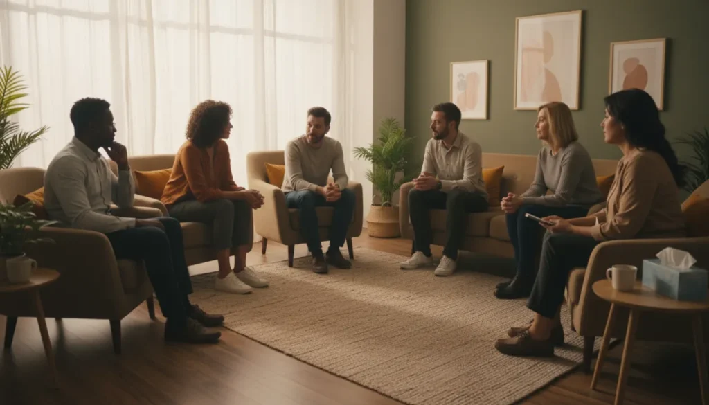 A supportive therapy group fostering connection