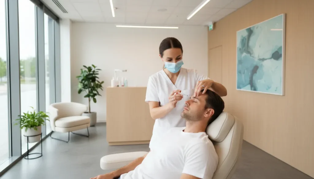 A specialist carefully injects Botox to target facial muscles