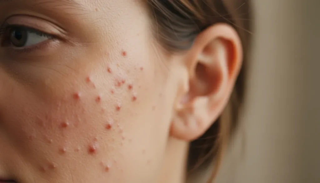 Typical appearance of keratosis pilaris on the face